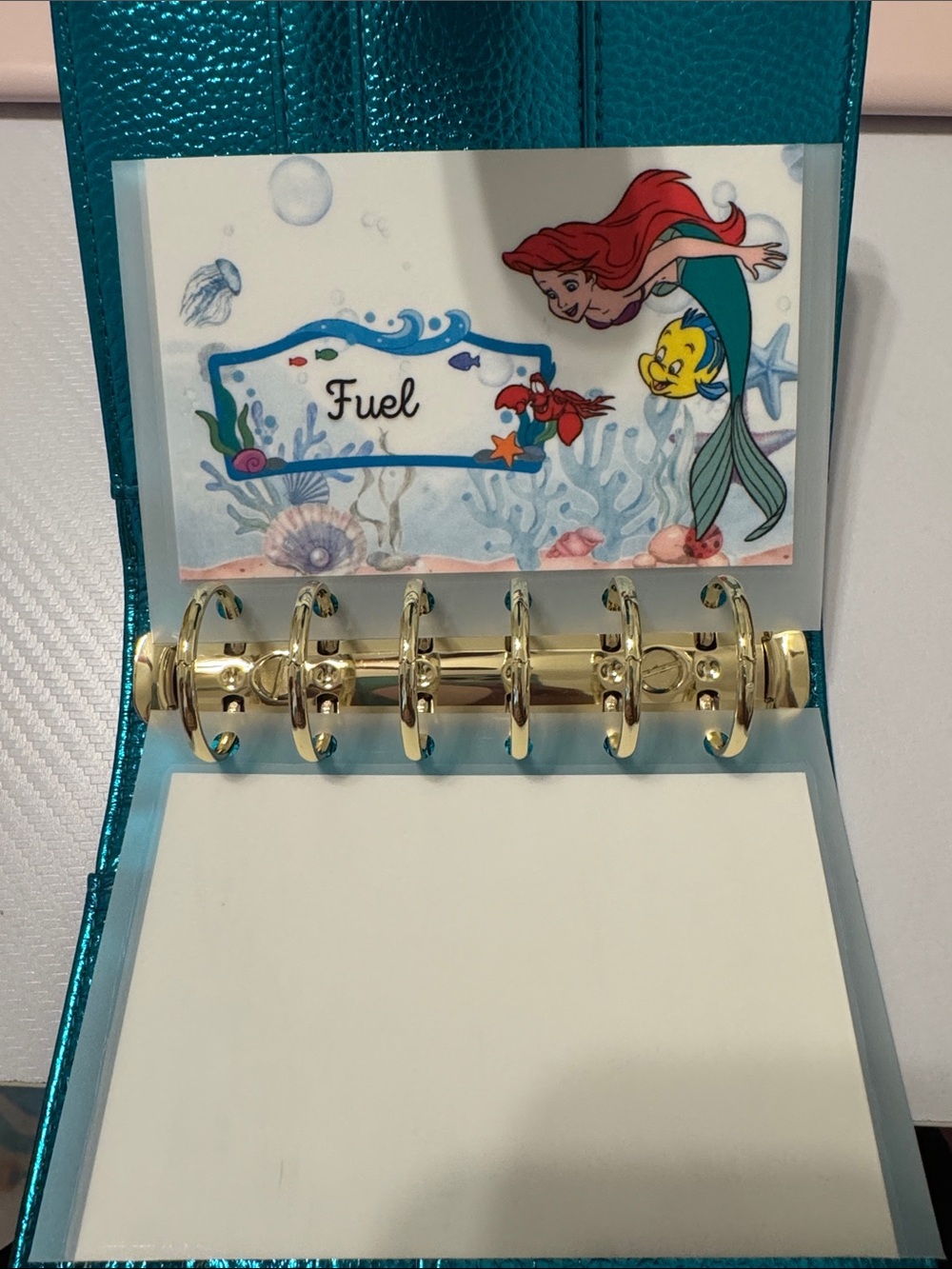A7 Wallet/ Cash Stuffing Binder Metallic Teal
with Gold Rings & 3 envelopes - Picture 3 of 8